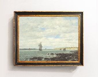 Sailing Ship Painting, Sea Landscape, Seascape Painting, Ship Print, Coastal Decor / P453
