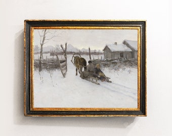 Winter Landscape, Snow Painting, Country Landscape, Winter Painting, Farmhouse Decor / P621