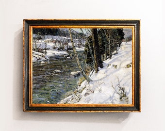 River Painting, Snow Painting, Winter Landscape, Vintage Landscape, Winter Print / P807