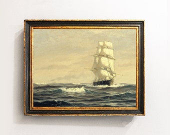 Seascape Painting, Sailing Ship Painting, Nautical Decor, Old Ship Print, Vintage Art / P406