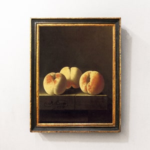 Peaches Painting, Fruits Print, Still Life Painting, Kitchen Decor, Vintage Art / P30