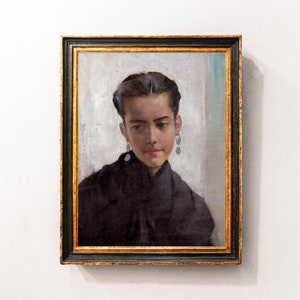 Young Woman Painting, Female Portrait, Vintage Oil Portrait, Bedroom Decor / P724