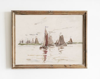 Seascape Watercolor, Sailboat Painting, Schooner Painting, Sea Landscape, Coastal Decor / P637