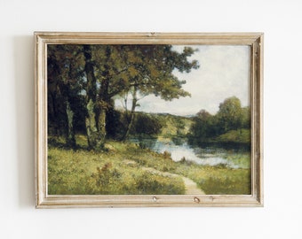 Countryside Painting, River Landscape, Vintage Landscape, Forest Painting, Farmhouse Decor, Mailed Print / P480