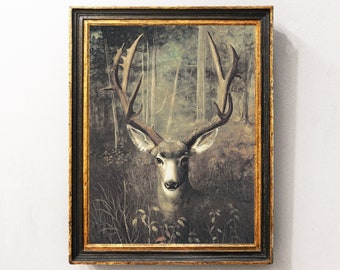 Deer Painting, Hunting Print, Cabin Wall Art, Hunting Decor, Vintage Print / P665