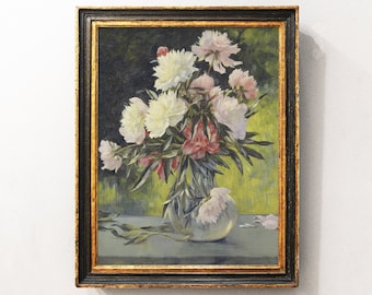 Peonies Painting, Flowers Painting, Flowers Still Life, Vintage Painting, Mailed Print / P357