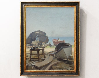 Boats Landscape, Seascape Painting, Seaside Painting, Boat Print, Coastal Decor / P247