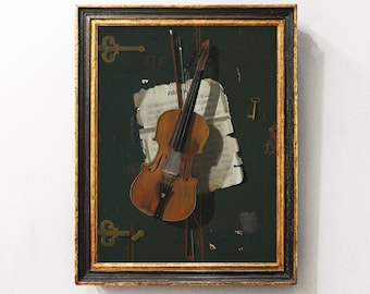 Violin Painting, Violin Still Life, Musician Print, Still Life Painting, Gift for Musician, Vintage Art / P227