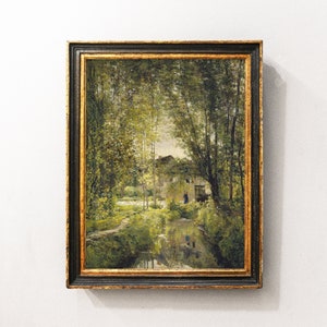 River Landscape, Cottage Painting, Rural Landscape, Farmhouse Decor, Vintage Print / P263 image 1