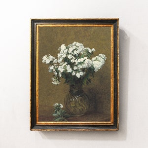 Flowers Painting, White Flowers in Vase, Floral Painting, Still Life, Kitchen Art, Farmhouse Decor / P580