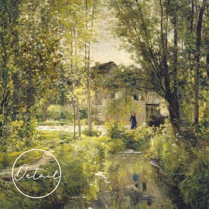 River Landscape, Cottage Painting, Rural Landscape, Farmhouse Decor, Vintage Print / P263 image 4