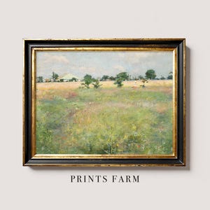 Paisaje campestre, pintura de pradera, arte mural de casa de campo
