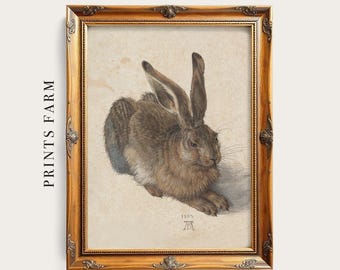 Vintage Hare Art Print, Rustic Rabbit Artwork, Farmhouse Decor / P881