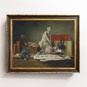 Still Life Painting, Statuette Still Life, Vase Painting, Home Decor, Vintage Print / P405