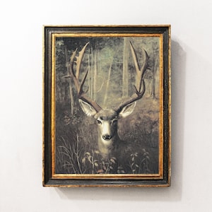Deer Painting, Hunting Print, Cabin Wall Art, Hunting Decor, Vintage Print / P665