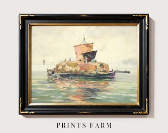 Sailboat Painting, Coastal Watercolor, Maritime Ship Print, Sailing Decor / P716