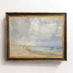 Beach Landscape, Seascape Painting, Ocean Seascape, Seaside Print, Coastal Decor, Vintage Art / P458