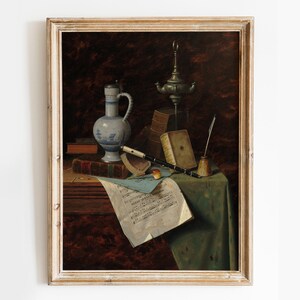 This antique still life captures the essence of a musician's world. The carefully arranged objects tell the story of creativity, inspiration and dedication to the art of music.The overall composition exudes a sense of calm and contemplation.