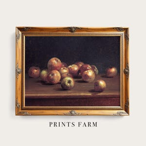 Apples Still Life Print, Vintage Fruits Painting, Country Kitchen Art / P584