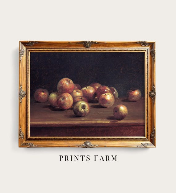 Apples Still Life Print, Vintage Fruits Painting, Country Kitchen Art / P584
