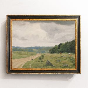 Cow Painting, Meadow Landscape, Country Landscape, Vintage Painting, Farmhouse  / P243