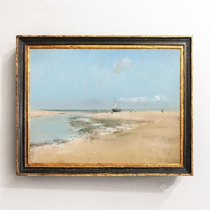 Beach Landscape, Seascape Pastel, Seascape Art, Seaside Painting, Coastal Decor, Vintage Print / P373