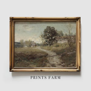 Impresión de paisaje campestre vintage, estilo rústico / P22