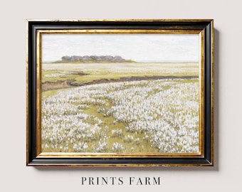 Wildflower Field Painting, Country Landscape Print, Farmhouse Decor / P803