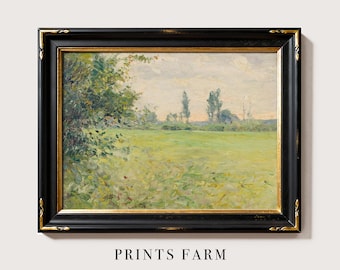 French Country Landscape Print, Meadow Painting / P496