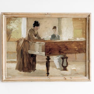 Girl Playing Piano Painting, Womеn Portrait, Music Lover Gift, Victorian Portrait, Vintage Print, Mailed Print / P752
