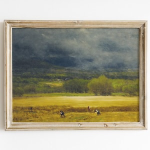 Wheat Fields, Country Landscape, Harvesters Painting, Cottage Landscape, Mailed Print / P147