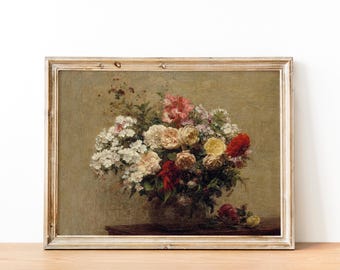 Roses Still Life, Flowers Painting, Vintage Floral Art, Kitchen Decor, Mailed Print / P14