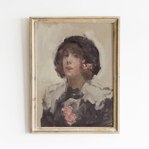 Young Woman Portrait, Portrait Painting, Woman Painting, Vintage Oil Portrait, Vintage Print / P403
