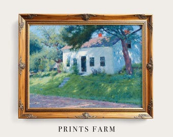 Vintage Cottage Painting, English Countryside Print, Cottagecore Decor / P765