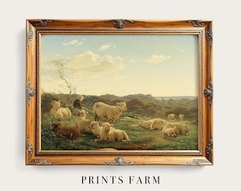 Vintage Sheep Painting, Farmhouse Cottage Wall Art, Countryside Decor / P746