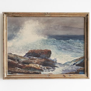 Seascape Watercolor, Seascape With Rocks, Seaside Painting, Beach House Decor, Wall Art / P126