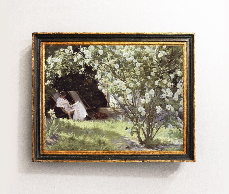 Country Landscape, Rose Garden, Cottage Painting, Farmhouse Decor ...