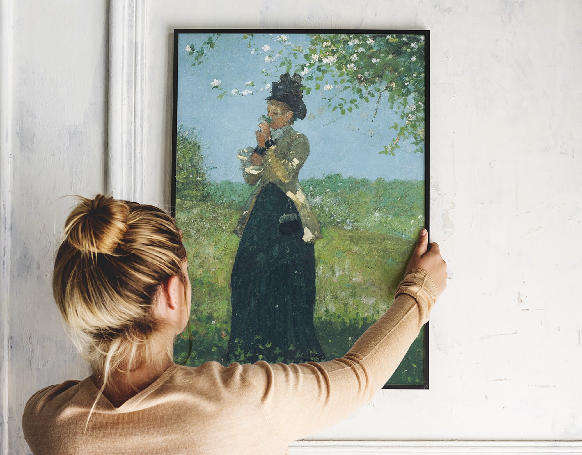 Trees Painting Flowering Trees Woman Portrait Landscape - Etsy