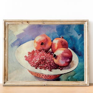 Pomegranate Painting, Pomegranate Art, Watercolor Paintings, Wall Decor, Fine Art Print, Kitchen Decor, Fruits Still Life / P756