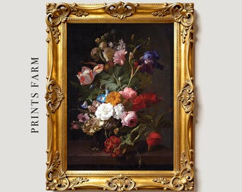 Cuadro de naturaleza muerta con rosas, lámina floral vintage, decoración de arte botánico / P10