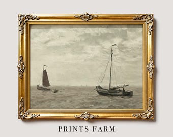 Sailboat Painting, Vintage Seascape Artwork, Nautical Decor / P797
