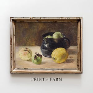 Apples Still Life Print, Vintage Fruit Painting, Kitchen Wall Art / P411
