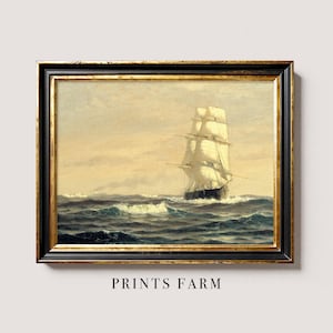 Sailing Ship Print, Seascape Painting, Nautical Decor / P406