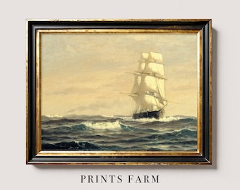 Sailing Ship Print, Seascape Painting, Nautical Decor / P406