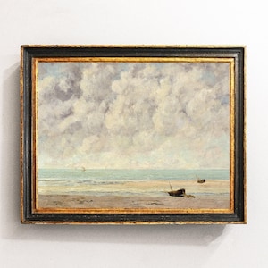 Seascape Painting, Coastal Landscape, Boats Landscape, Seaside Print, Vintage Decor, Nautical Decor / P596