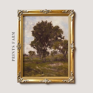 Trees Landscape Print, Vintage Cottage Painting, Farmhouse Decor / P510