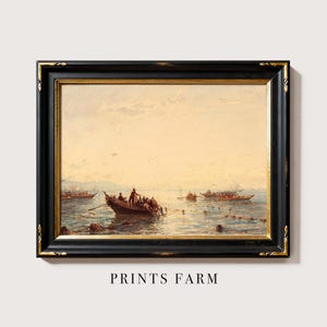 Fishing Boat Seascape Print, Coastal Beach House Decor