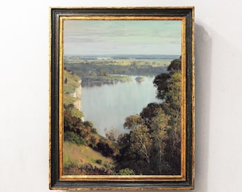 River Landscape, Country Painting, Vintage Landscape, Cottage Painting, Vintage Art, Farmhouse Decor, Mailed Print / P545