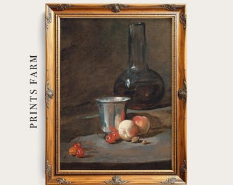 Peaches Still Life Painting, Vintage Kitchen Wall Art / P539