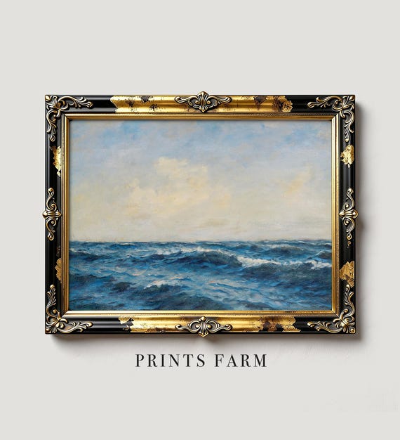 Vintage Seascape Painting, Ocean Wave Print, Coastal Wall Decor / P795